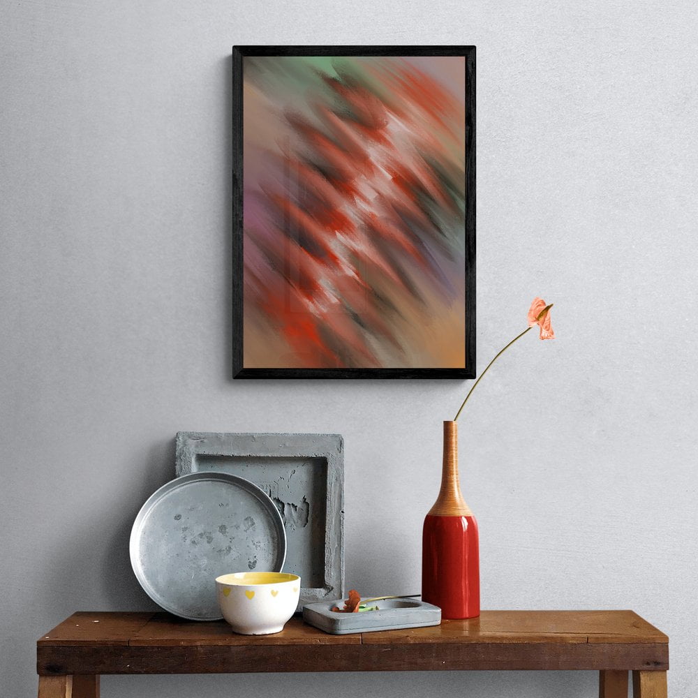 Red Abstract Giclee Print in Black Frame