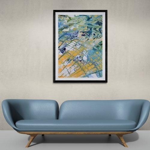 Abstract Acrylic Painting Giclee Print in Black Frame with Mount