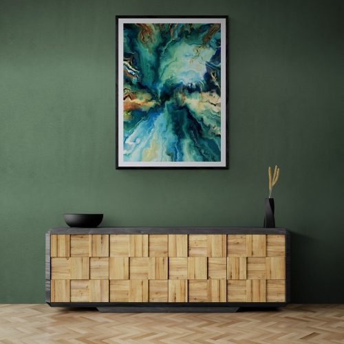 Abstract Fluid Painting Giclee Print in Black Frame with Mount