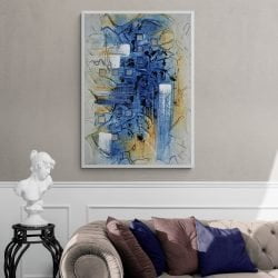 Abstract Blue Modern Giclee Print in White Frame