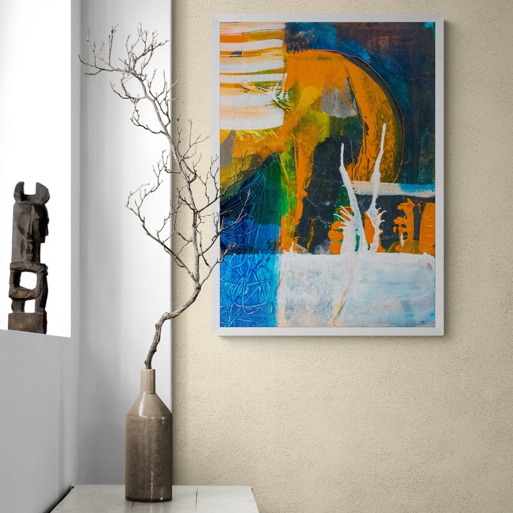 Abstract Elephant Giclee Print in White Frame