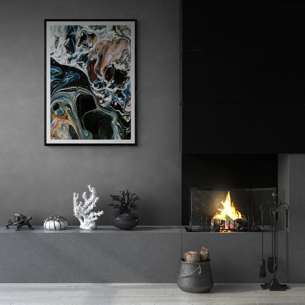 Abstract Oil Giclee Print in Black Frame with Mount