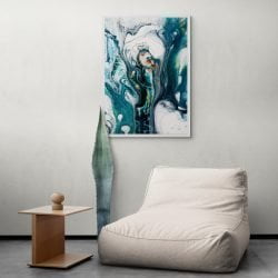 Abstract Blue and White Oil Giclee Print in White Frame