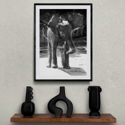 Baby Elephant Photography Print in black frame with mount