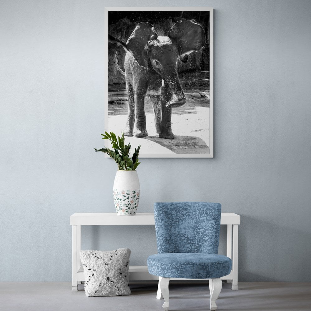 Baby Elephant Photography Print in white frame