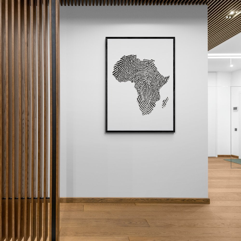Africa Map Fingerprint Print in black frame with mount