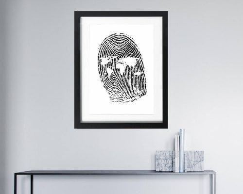 World Map Fingerprint Print in a Black Frame