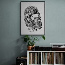 World Map Fingerprint Print in black frame with mount