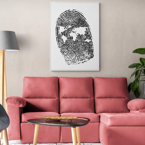 World Map Fingerprint Print in white frame