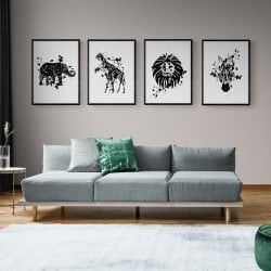 Abstract African Animal Print Set of 4 in black frames
