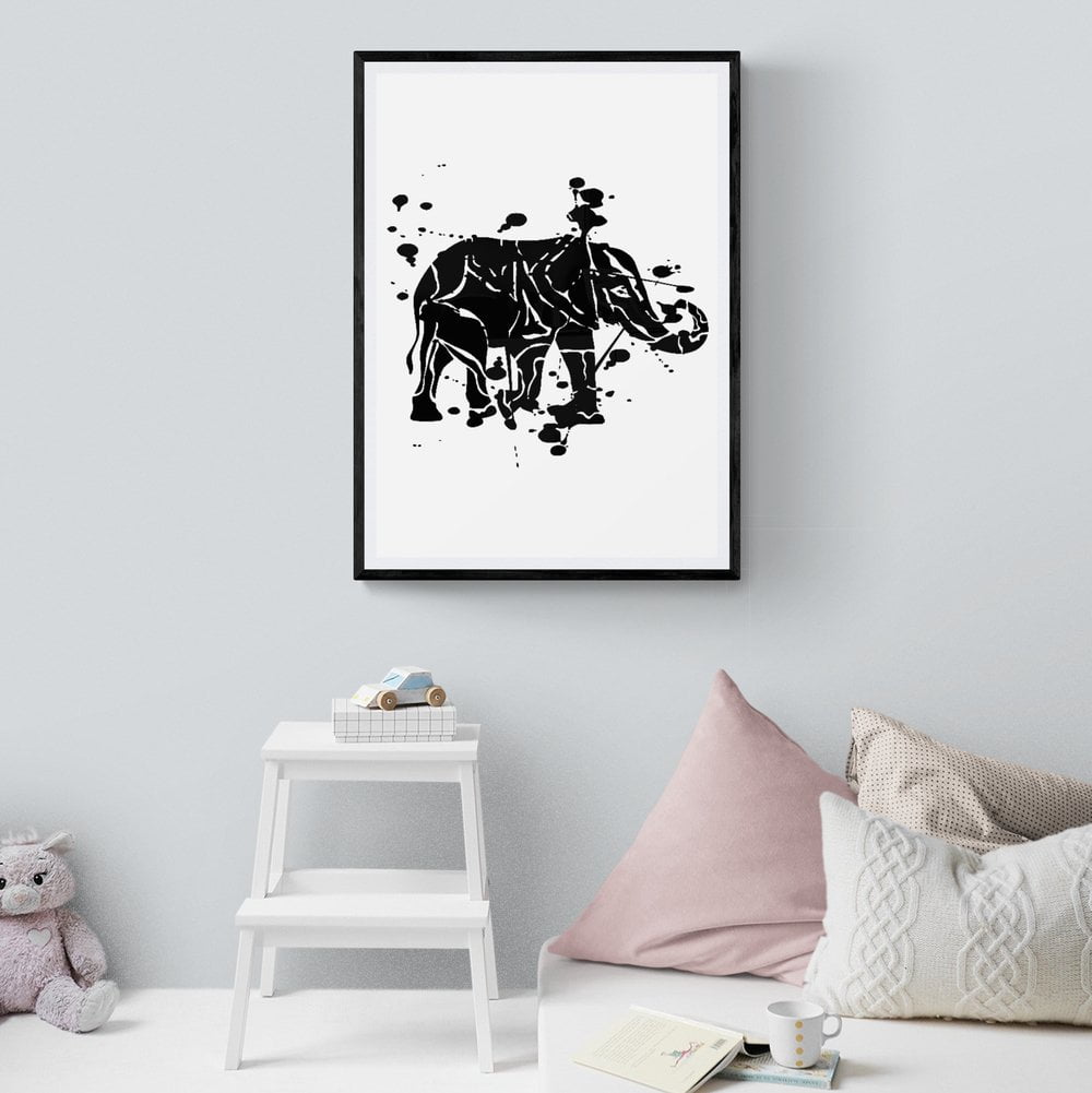Abstract Elephant Print in black frame with mount