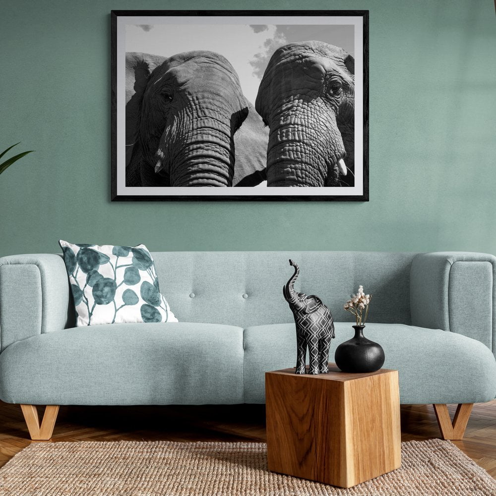 Elephant Heads Photography Print in black frame with mount