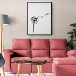 Dandelion in the Wind Print in black frame with mount
