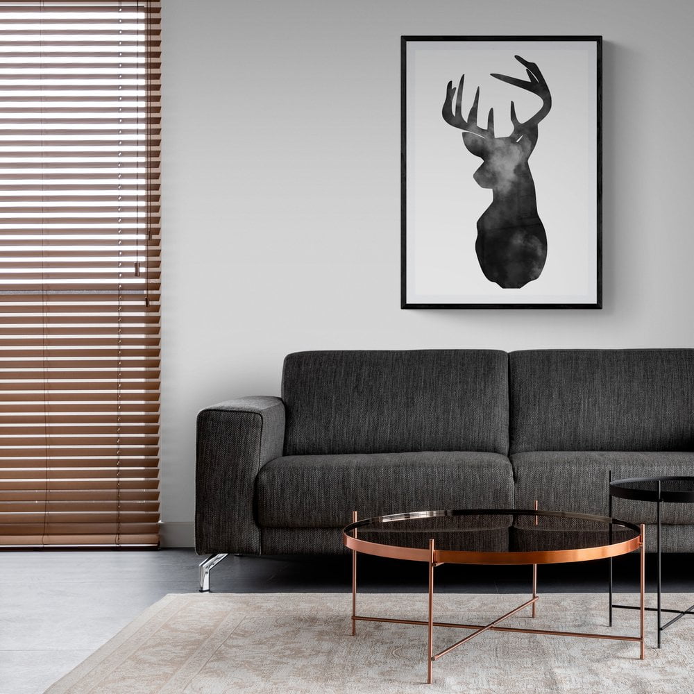 Stag Head Watercolour Print in black frame with mount