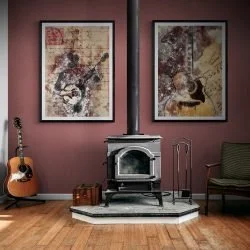 Abstract Guitar Print Set of 2 in black frames with mounts