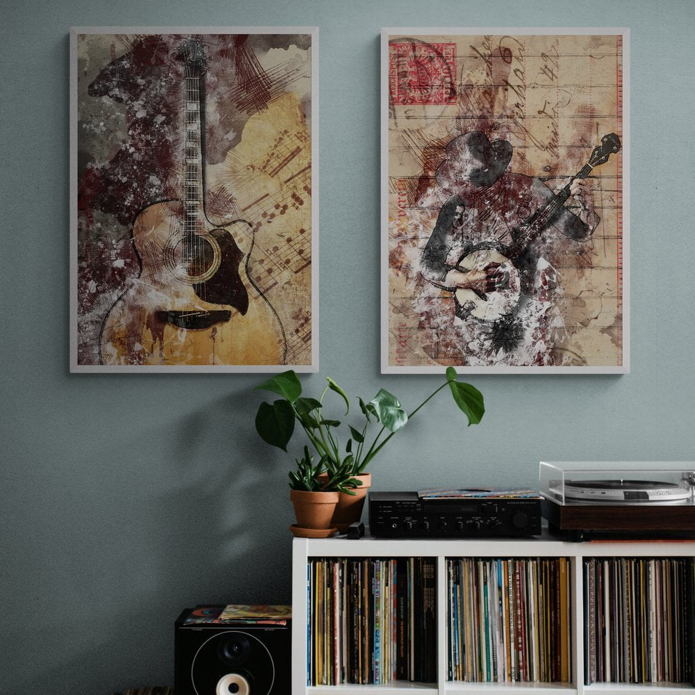 Abstract Guitar Print Set of 2 in white frames