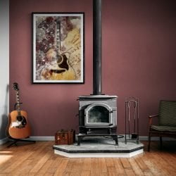 Abstract Acoustic Guitar Music Collage Print in black frame with mount