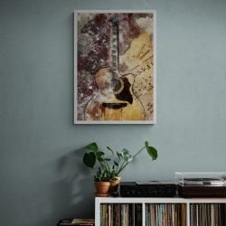 Abstract Acoustic Guitar Music Collage Print in white frame
