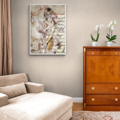 Abstract Nude Woman Art Print in white frame