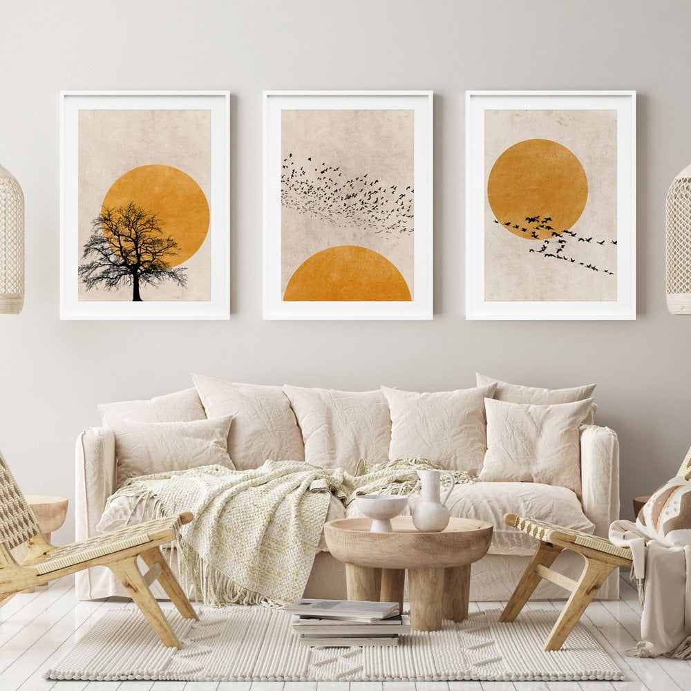 Sun Silhouette Print Set Of 3 in White Frames with Mounts