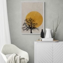 Tree Silhouette Sun Print in white frame