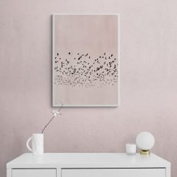 Blush Pink Bird Flock Silhouette Print in white frame