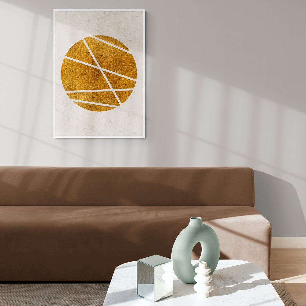 Burnt Orange Geometric Circle Print in white frame