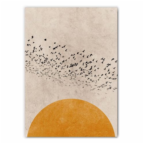 Sunset Birds in Flight Silhouette Print