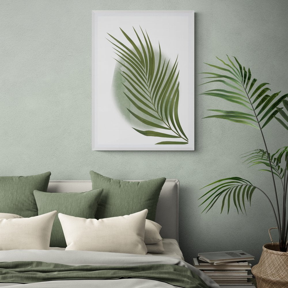 Watercolour Palm Leaf Print in white frame