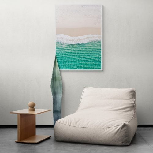 Aerial Ocean Waves Print in white frame