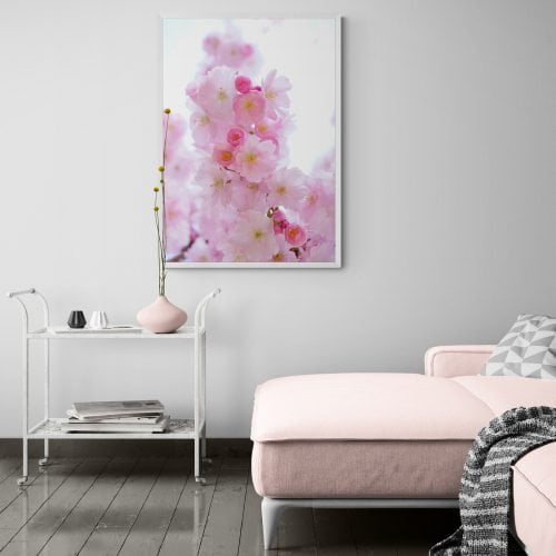 Cherry Blossom Poster Print in white frame