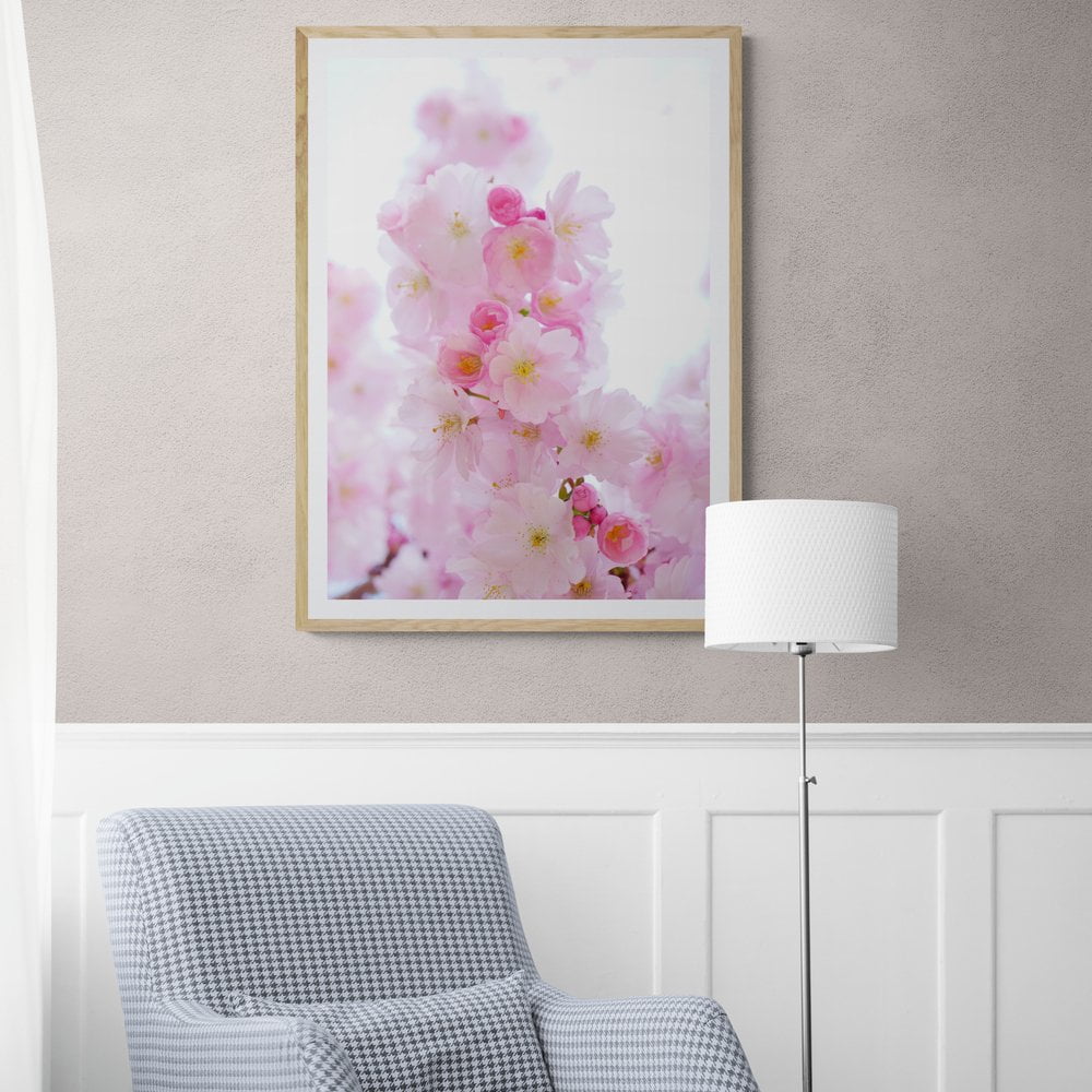 Cherry Blossom Poster Print in natural wood frame with mount