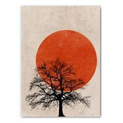 Red Sun Tree Silhouette Print