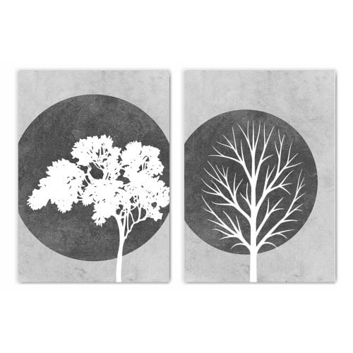 Grey Tree Silhouette Print Set of 2