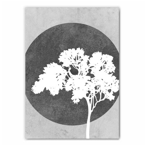 Grey and White Tree Silhouette Print