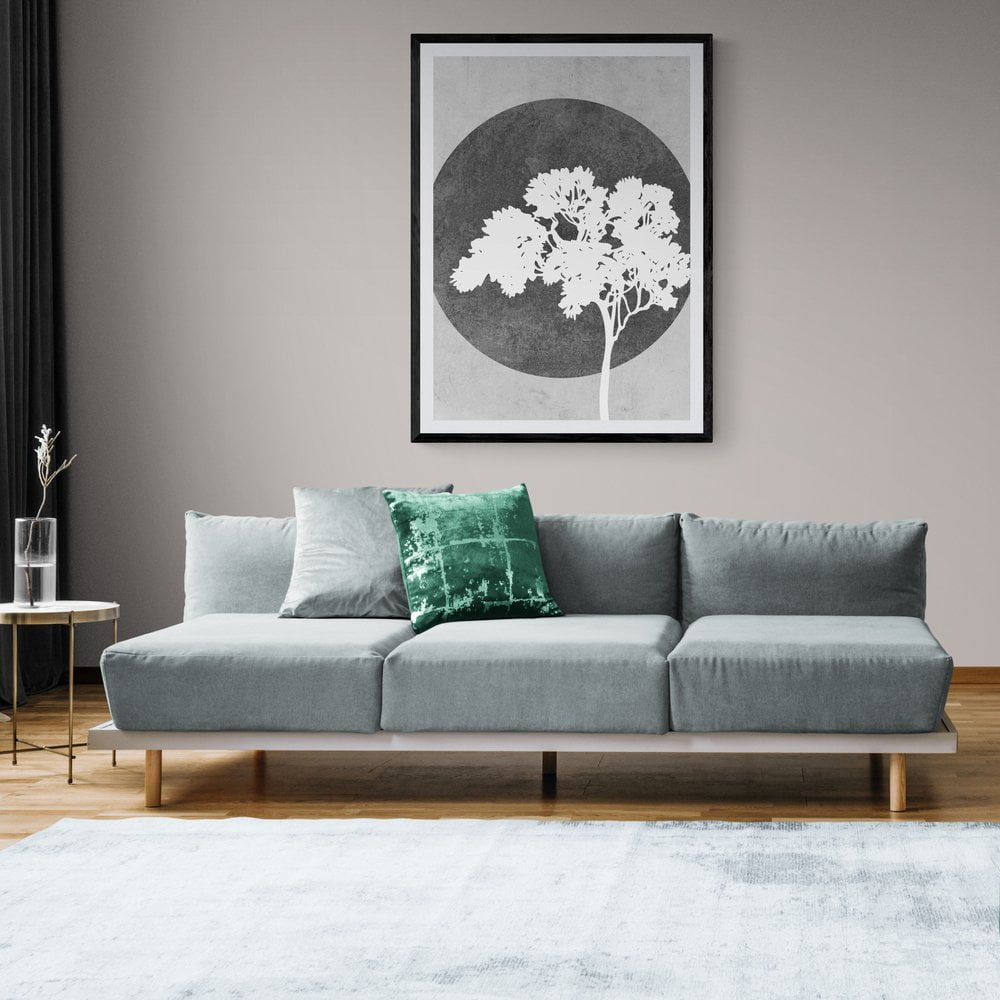 Grey and White Tree Silhouette Print in black frame with mount