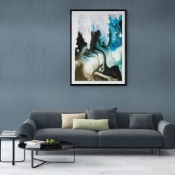 Abstract Blue, Black and White Giclee Print in black frame with mount