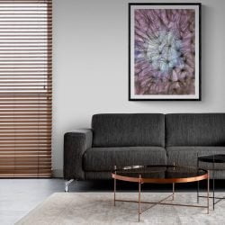 Pink Dandelion Photography Print in black frame with mount