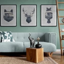 Geometric Animals Print Set of 3 in black frames with mounts
