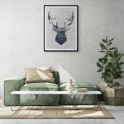 Geometric Deer Head Print in black frame with mount