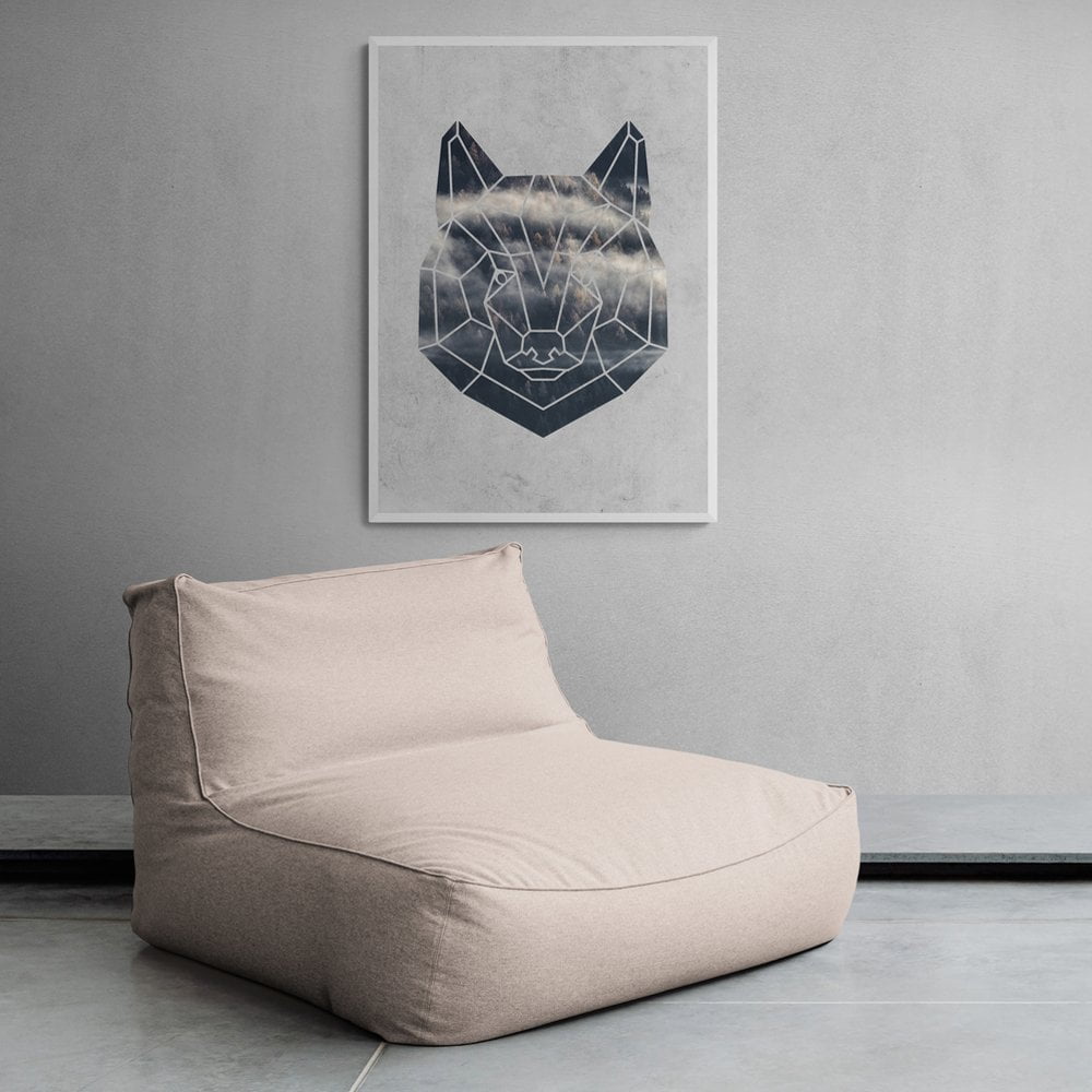 Geometric Wolf Head Print in white frame