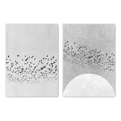 Flying Birds Grey Print Set of 2