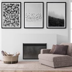 Grey Woodland Print Set of 3 in black frames with mounts