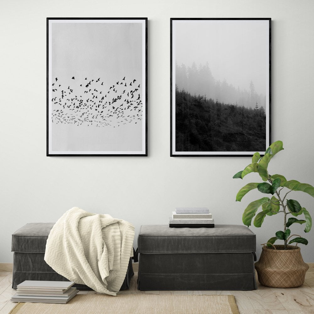 Grey Nordic Print Set of 2 in black frames with mounts