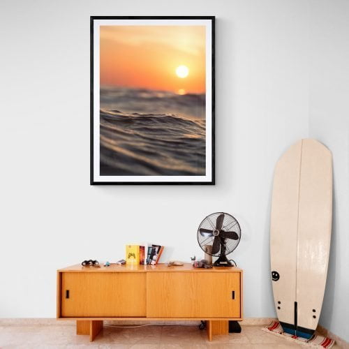 Sunset Waves Print in black frame with mount