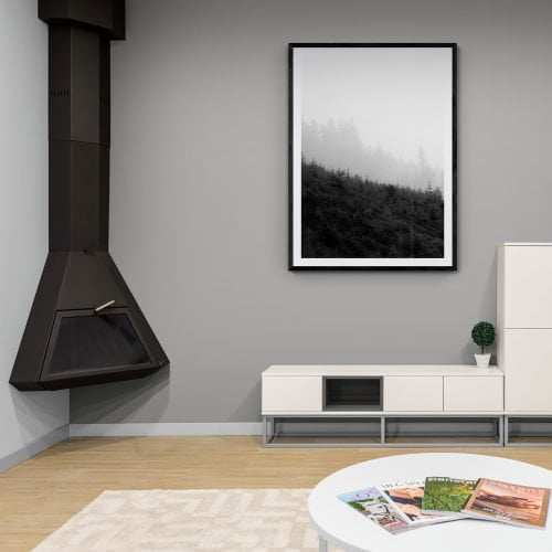 Nordic Forest Print in black frame with mount