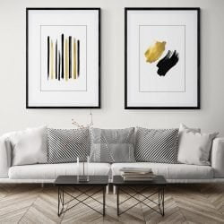 Black and Gold Abstract Print Set of 2 in black frames with mounts