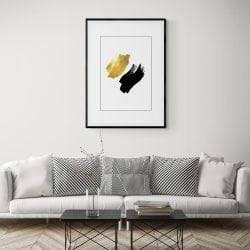 Black and Gold Abstract Print in black frame with mount