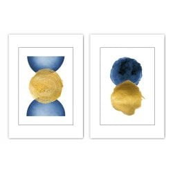 Blue and Gold Abstract Print Set of 2