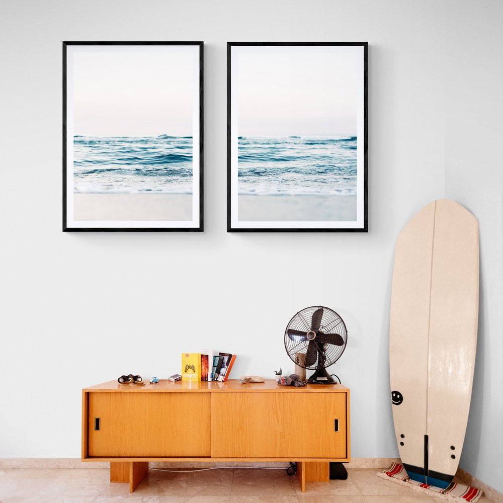 Beach Print Set of 2 in Black Frames with Mounts